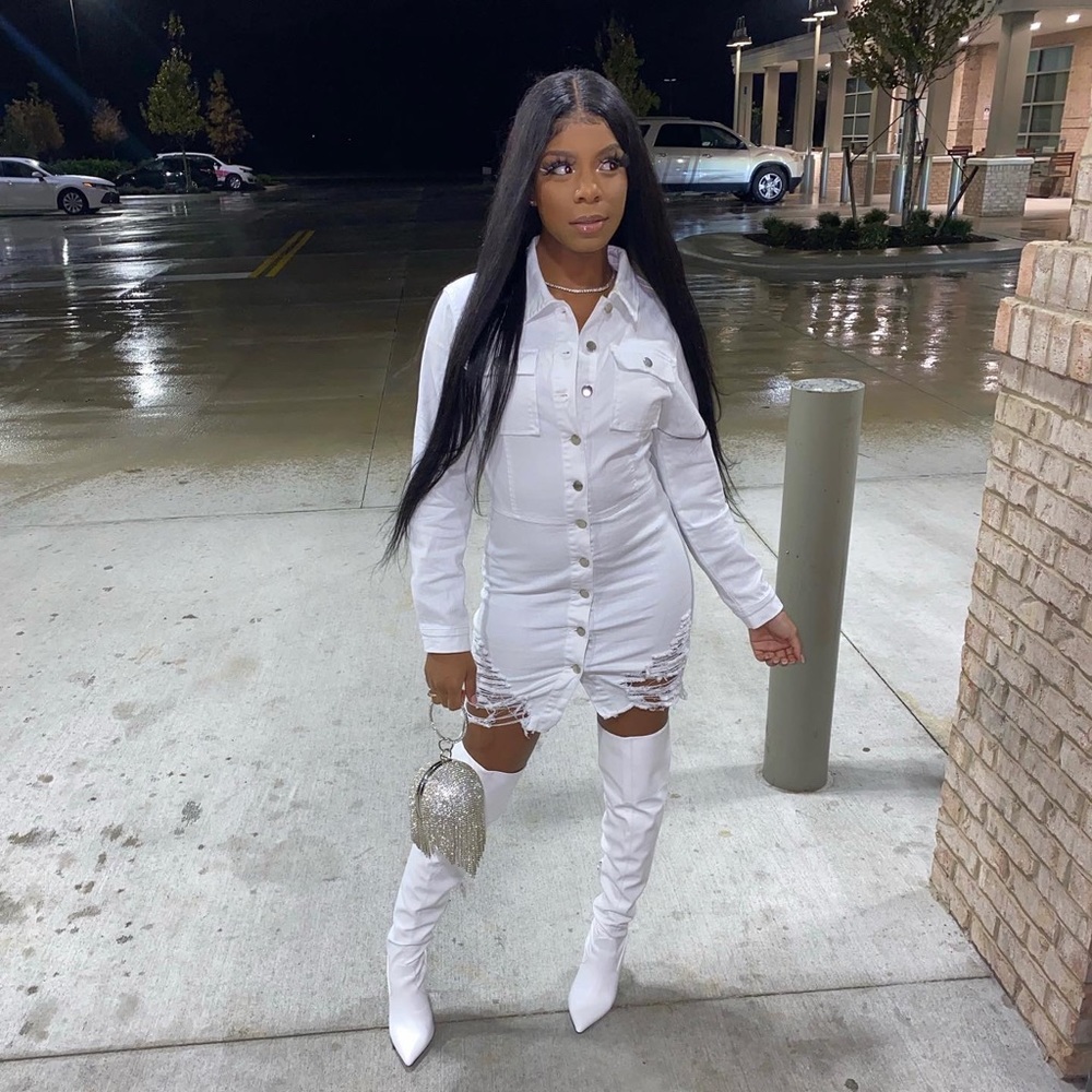 White Button Down Jean Dress🤍